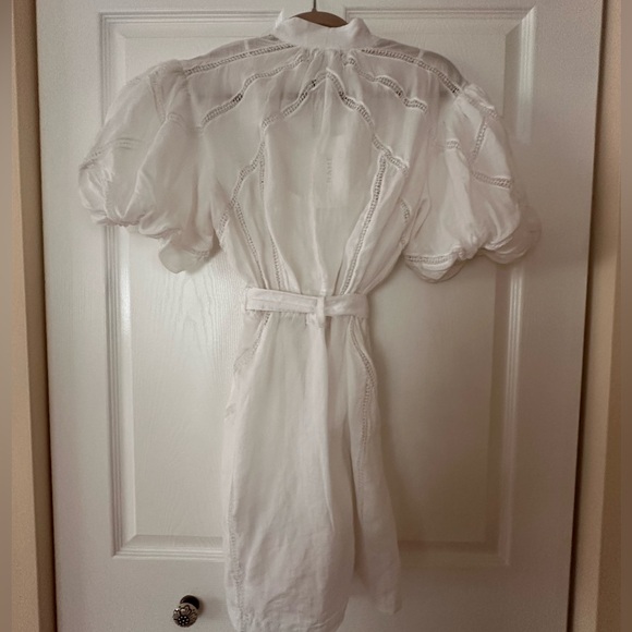 FRAME
Inset Lace Ramie Mini Shirt Dress with Puff Sleeve - Picture 6 of 8